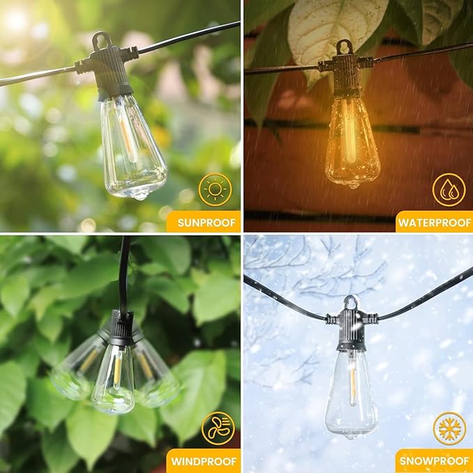 String Lights 300 ft Vintage Edison Bulbs, IP65 Waterproof
