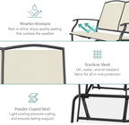 Best Choice Products 2-Person Outdoor Patio Swing Glider Steel Bench Loveseat Rocker for Deck, Porch w/Textilene Fabric, Steel Frame - Ivory/Gray