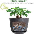 12inch Large Plant Pot, Modern Plastic Planter with High Driange Holes and Saucer for Indoor Outdoor Garden Plants and Flowers, Black