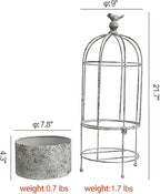 Planter: White Metal Birdcage Design, Rustic Style, 21.7 Inches Tall