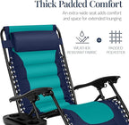 Best Choice Products Oversized Padded Zero Gravity Chair, Folding Outdoor Patio Recliner, XL Anti Gravity Lounger for Backyard w/Headrest, Cup Holder, Side Tray, Polyester Mesh - Navy/Teal