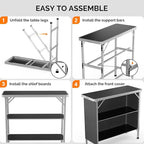 VINGLI 39" Portable Bar Table, 3-Tier Shelves, Mobile Bar Table for Events, Party, Camping, Picnic, Tradeshow, Indoor with Black Skirt(1 Pack) (2, 39")