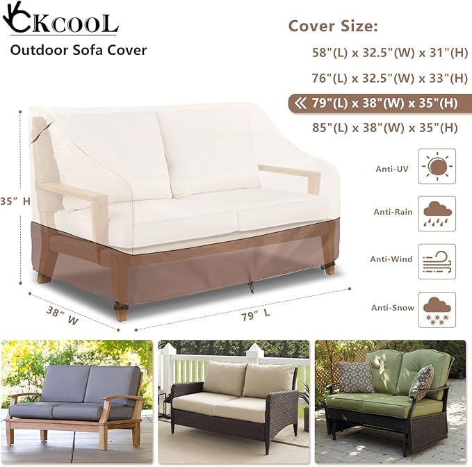 Waterproof Patio Sofa Cover for Loveseats, Benches & 3-Seat Sofas, Beige Brown