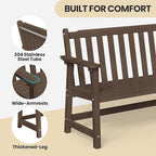 Ciokea 48" Outdoor Bench Set of 2, HDPE Weatherproof Garden Bench, 2-Person Memorial Benches with 550 Lbs, Waterproof Patio Porch Benches for Outside Business Deck Office Backyard Balcony, Brown