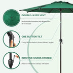 Abba Patio 9FT Lyon Outdoor Patio Umbrella Outdoor Table Umbrella with Push Button Tilt and Crank Market Umbrella 8 Sturdy Ribs UV Protection Waterproof for Garden Deck Backyard Pool Dark Green