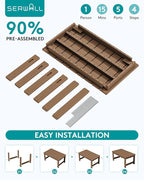SERWALL Outdoor Coffee Table with 1.69" Umbrella Hole, HDPE Patio Coffee Table for Outside, Rectangle, Brown