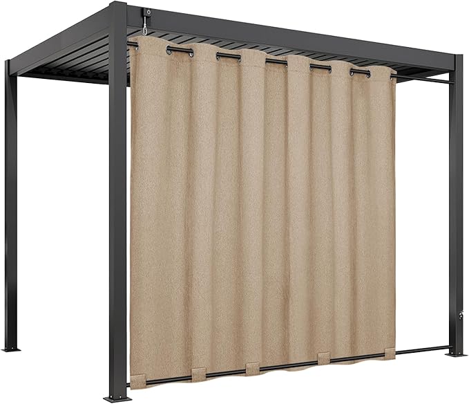 Easy-Going Linen Look Outdoor Curtains Waterproof Windproof Porch Curtains, Soft Thicken Outdoor Privacy Curtains for Patio, Gazebo, Grommet Top and Tab Bottom Drape, 1 Panel, 110x108 inch, Beige