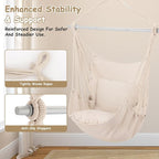 Beige Hanging Macrame Hammock Chair with 2 Cushions, 350 lb Capacity
