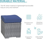 Patiorama 2 Pieces Assembled Outdoor Patio Ottoman, Indoor Outdoor All-Weather Grey Wicker Rattan Outdoor Footstool Footrest Seat w/Navy Blue Cushions,Outdoor Ottoman for Patio,No Assembly Required