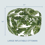 LVTXIII Indoor/Outdoor Extra Large Inflatable Ottoman Pouf D31 x H14 Inch, Round Footstool with Handle, Weather-Resistant Portable Furniture for Patio, Camping, Beach, Palm Green