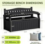 Greesum 80 Gallon Heavy-Duty Outdoor Storage Bench with Cushion, UV-Resistant Resin Bench with Armrest, Deck Box for Garden, Poolside, Patio, Black