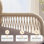 VINGLI Outdoor Bar Stools Set of 2, Heavy-Duty Outdoor Barstools Boho Woven Patio Bar Stools with Backrest, Patio Garden Balcony Pool Bar Chairs with Cushions (Apricot)