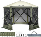 VEVOR Pop Up Gazebo Screen Tent 6 Sided Canopy Sun Shelter with 6 Removable Privacy Wind Cloths & Mesh Windows, 10x10FT Quick Set Screen Tent with Mosquito Netting, Army Green