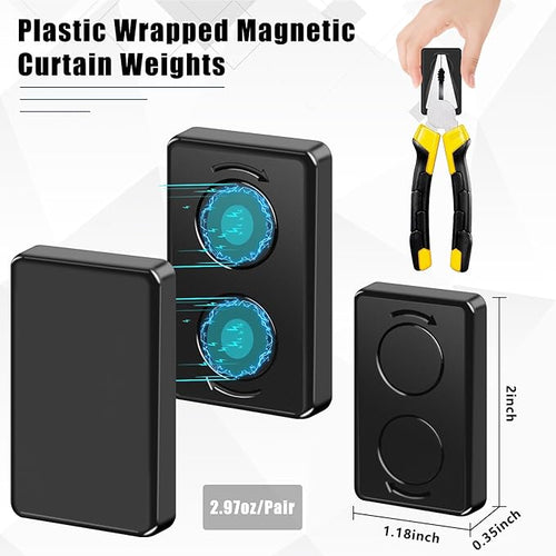 18 Pcs Outdoor Curtain Weights, Plastic Wrapped Magnetic Drapery Weights, Waterproof Heavy Duty Curtain Magnets for Heavy Wind Outside, Shower Curtain, Tablecloth, Flag (Black)