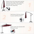 Yaheetech 10FT Solar Offset Umbrella with 32 LED Lights Cantilever Hanging Outdoor Umbrellas Handy Crank & Cross Base for Lawn/Deck/Backyard/Pool Burgundy
