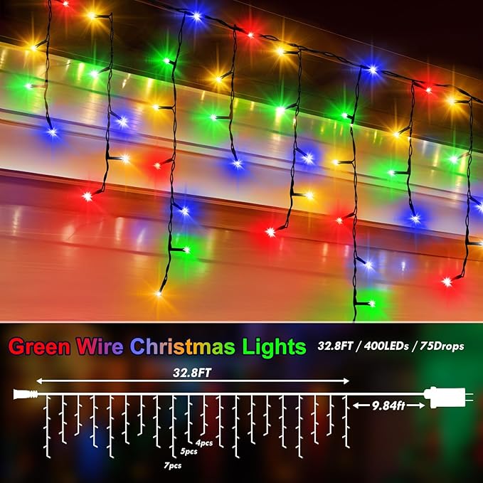 String Lights, 33 FT Black Wire with 400 Multicolor LEDs, 8 Modes