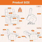 Sweetcrispy Power Lift Recliner Chair with Vibration Massage and Heat for Adults, Ergonomic Overstuffed Breathable Fabric Reclining Chair with Side Pockets, Remote Control, Living Room, Bedroom, Brown