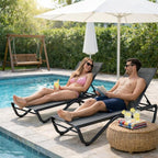 Kozyard Outdoor Chaise Lounge Chair, Full Aluminum Frame, Adjustable Reclining Patio Lounger for Poolside, Sunbathing & Backyard, Textilene (Gray, 2Chairs + Table)