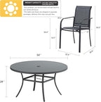 VICLLAX Patio Dining Set for 8, Outdoor Furniture Set Includes 53" Round Patio Table and 8 Patio Sling Chairs, Grey Tabletop and Grey Fabric