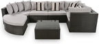 Merax 7-Piece Outdoor Wicker Sectional Sofa Set,Modular Rattan Conversation Set with Gray Cushions,Striped Green Pillows & Tempered Glass Coffee Table for Patio,Garden,Deck,Brown