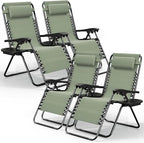 Nestl Zero Gravity Chairs Set of 4, Patio Lounge Chair Outdoor with Pillows & Cup Holder Trays, Adjustable Steel Mesh Reclining Camping Chair, Folding Patio Lawn Chair for Deck, Beach - Sage Green