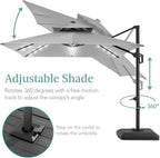 Best Choice Products 10x10ft Cantilever Patio Umbrella w/Base Included, Solar LED Lights 360 Rotation Large Offset Hanging Outdoor Shade for Deck Pool Backyard w/Stand – Fog Gray