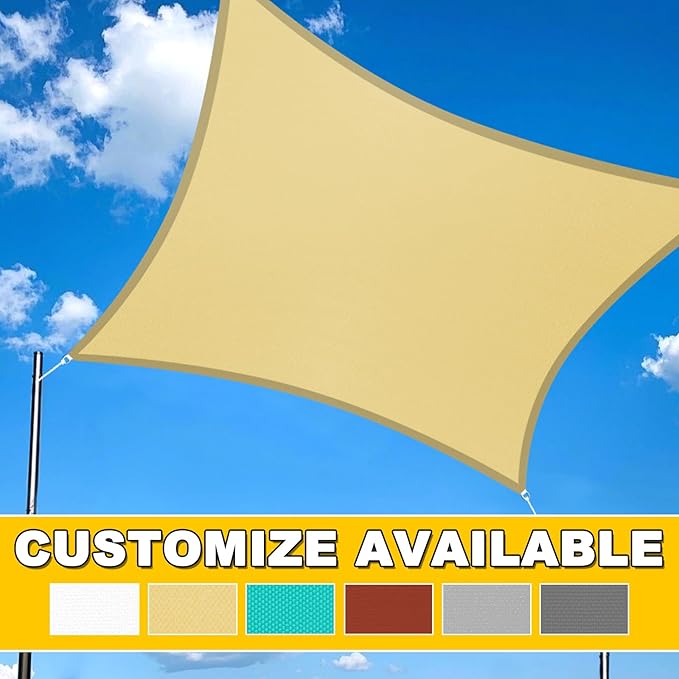 Artpuch Waterproof Sun Shade Sail, 8'x10' Cream Rectangular, UV Resistant Rain Canopy, Curved Edges Shade Cloth for Outdoor Patio, Deck, Yard (Customizable)