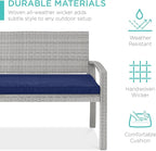 Best Choice Products Outdoor Bench 2-Person Wicker Garden Patio Benches Seating Furniture for Backyard, Porch w/Seat Cushion, 700lb Capacity - Gray/Navy