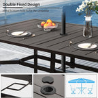 Outdoor Metal Steel Rectangle Patio Dining Table, 6 Person Patio Table with Adjustable Umbrella Hole, Weather-Resistant for Garden Backyard Porch, Dark Brown