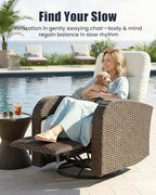 Outdoor Swivel Recliner Chair, All-Weather Wicker Reclining Patio Chair with Adjustable Backrest and Footrest