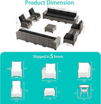 15-Piece Outdoor Patio Furniture Set with Rocking Swivel Chair Wicker Sectional Sofa Set, Patio Conversation Set with Thickened Cushions & Coffee Table for Garden, Backyard, Dark Grey