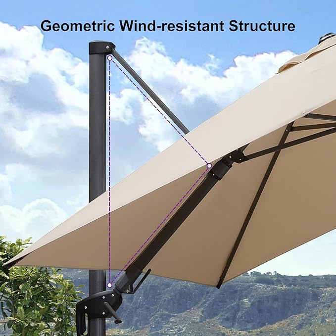 PURPLE LEAF 8.8' X 8.8' Left-right Tilt Patio Umbrella Outdoor Cantilever Swivel Square Umbrella with Tilt Aluminum Offset Umbrella with 360-degree Rotation for Garden Deck Pool Patio Beige