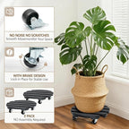 2 Pack Plant Stand with Wheels, Plant Caddies with 360° Lockable Smooth Sliding Wheels Durable Sturdy, Outdoor/Indoor Heavy Duty Rolling Plant Stand for Plant Pot,Flower Pot (11" Black)