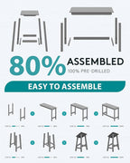 SERWALL 3-Piece Outdoor Bar Set, Rectangular All Weather HDPE Bar Height Patio Set, Outdoor High Top Table and Stools for for Outside, Poolside, Backyard, Garden, Grey