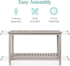 Best Choice Products 48in 2-Shelf Eucalyptus Wooden Console Table Indoor Outdoor Multifunctional Buffet Bar Storage Organizer w/Foot Sliders - Gray
