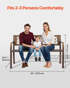VEVOR Outdoor Bench, 50 inch, Carbon Steel Metal Frame with PVC Floral Pattern Backrest and Round Edge Armrests, Weatherproof Outside Bench for Patio, Garden, Park, Yard, Front Porch, Antique Bronze