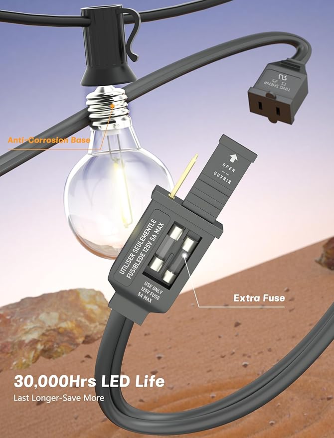 String Lights 25 Ft G40 LED Globes, Warm White, IP44 Waterproof