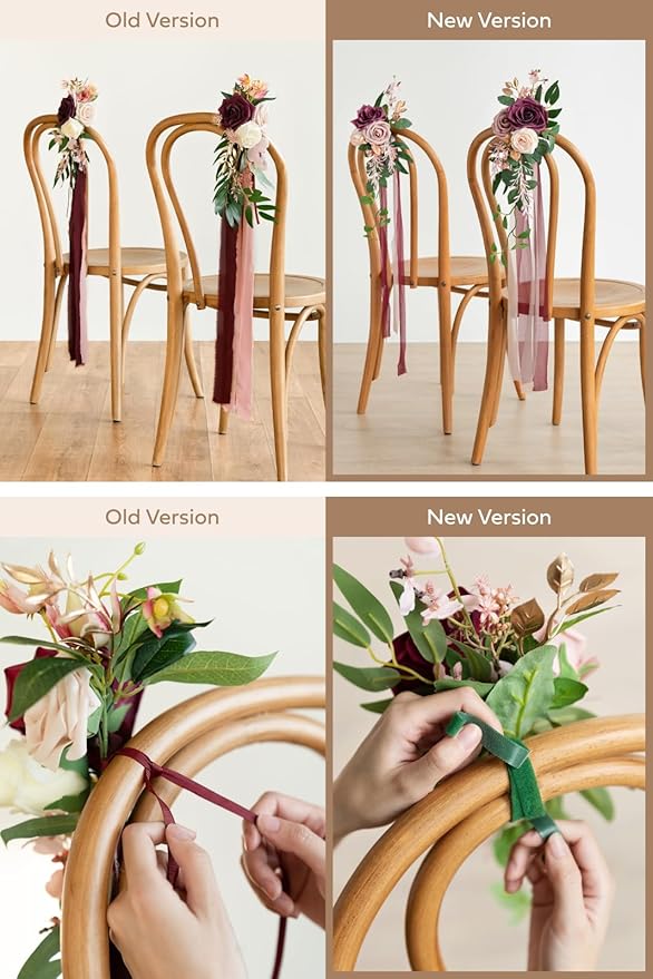 Artificial Flower Aisle Pew Markers 8 Pcs Marsala Blush Wedding Decor