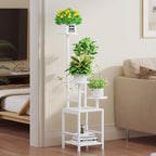 Plant Stand Indoor with Grow Light, 5-Tiered Tall Plant Stand Indoor, Metal Plant Shelf with Adjustable Light, Ideal for Living Room, Garden, Round Patio white