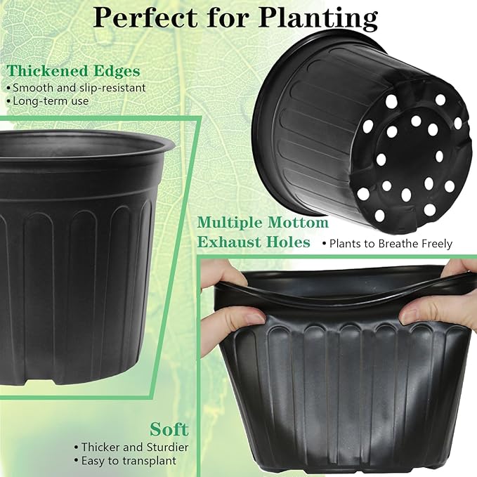 72-Pack 2/2.5/3 Gallon Flexible Plastic Plant Pots, Thickened Soft Seed Starting Container for Indoor Outdoor Plants, Seedlings, Vegetables, Succulents and Cuttings