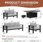 Solaste Aluminum Patio Furniture Set with 55 inch Fire Pit Table, 5 Piece Metal Outdoor Furniture with Water-Resistant Cushion, Modern Patio Conversation Set for Balcony, Front Porch, Backyard, Black