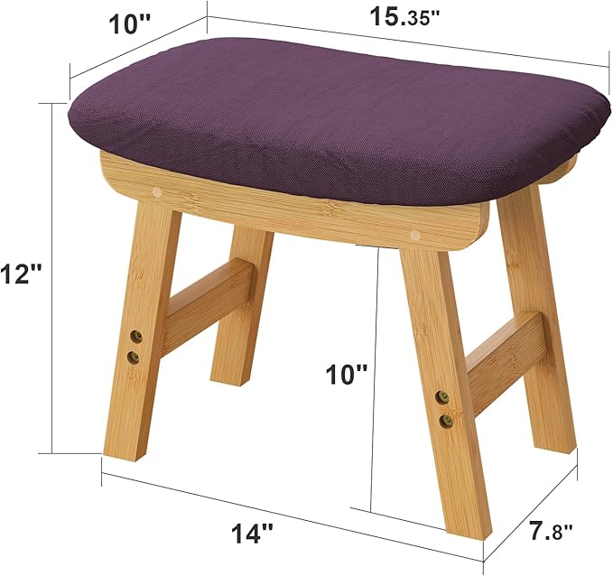 Pruple Foot Stools Ottoman, Purple Small Soft Footrest Ottoman with Wood Legs, Sofa Footrest Extra Seating for Living Room Entryway Office