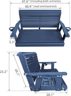 HDPE Porch Swing with 18/8 Stainless Steel Bolts, Ergonomic Design, Ultra Weather-Resistant, Heavy Duty 1200 LBS, for Outdoor Patio Garden Yard (Navy Blue)