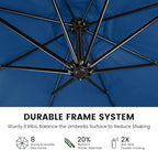 OLILAWN 10ft Patio Umbrella with Base Included, Outdoor Offset Cantilever Umbrella Upgraded Yarn-dyed Fabric Shade, Sturdy 8 Rids,360 Degree Rotation & Easy Tilt Adjustment, for Pool Deck Porch Backyard Garden,Sapphire