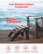 VEVOR Adirondack Ottoman, 18.7L x 19.7W x 13H Inch HDPE Plastic Folding Adirondack Ottoman, Weather-Resistant Foot Rest for Adirondack Chair, Widely Used for Outside Porch Pool Lawn Backyard, Black