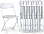 10 Pack Foldable Plastic Chair | Folding & Stackable | 350 lbs Capacity Steel Frame Seats for Indoor Outdoor | Commercial Use Events Wedding Party Bulk Picnic Kitchen Dining - White