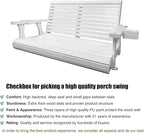 Wooden Porch Swing 2-Seater, Bench Swing with Cupholders, Hanging Chains and 7mm Springs, Heavy Duty 800 LBS, for Outdoor Patio Garden, Pure White, 4 FT Extra Large