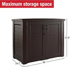 Rubbermaid Decorative Outdoor Storage Cabinet (123 Gal) Weather Resistant Dark Brown Organization for Home/Backyard/Pool Chemicals/Toys/Garden Tools/Porch/Patio Cushions
