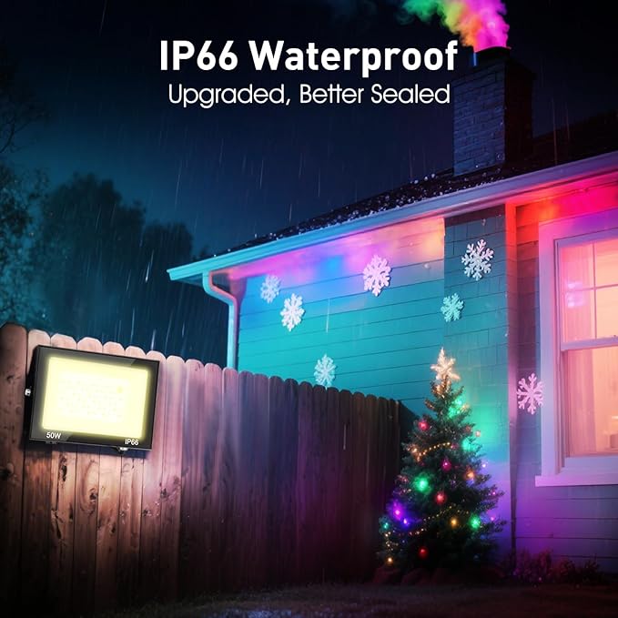 Flood Security Lights 2 Pack 50W RGB Color Changing Outdoor Floodlight