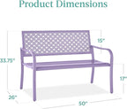 Best Choice Products Outdoor Bench 2-Person Metal Steel Benches Furniture for Garden, Patio, Porch, Entryway w/Geometric Backrest, 790lb Capacity - Lavender